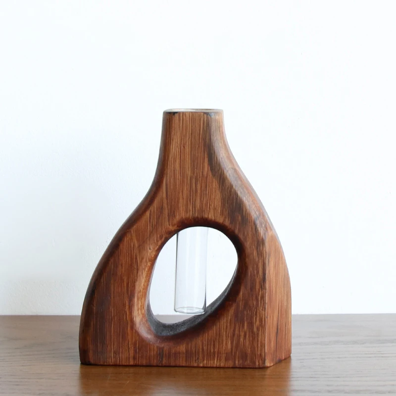 Shengqu handmade wooden decorative flower glass test tube vase for home decor