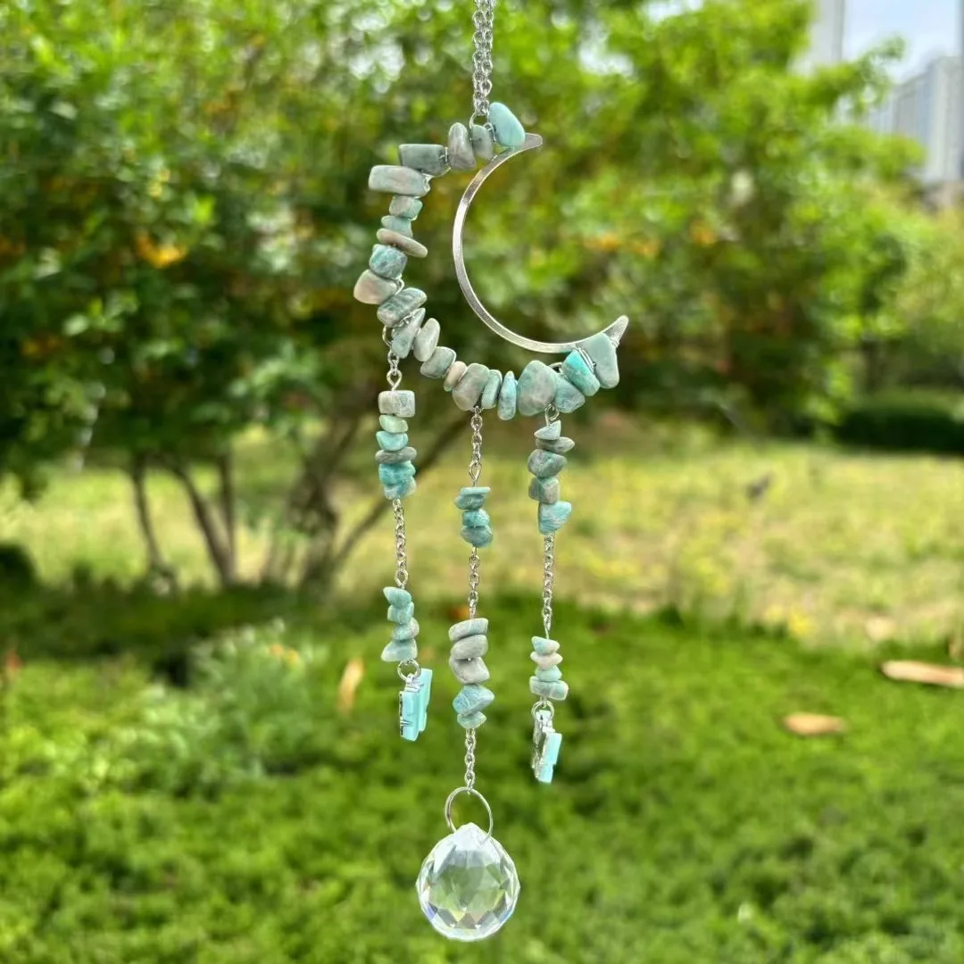 natural crystal handmade hanging sun catcher small size moon shape hanging prism rainbowmaker crystal cun catchers