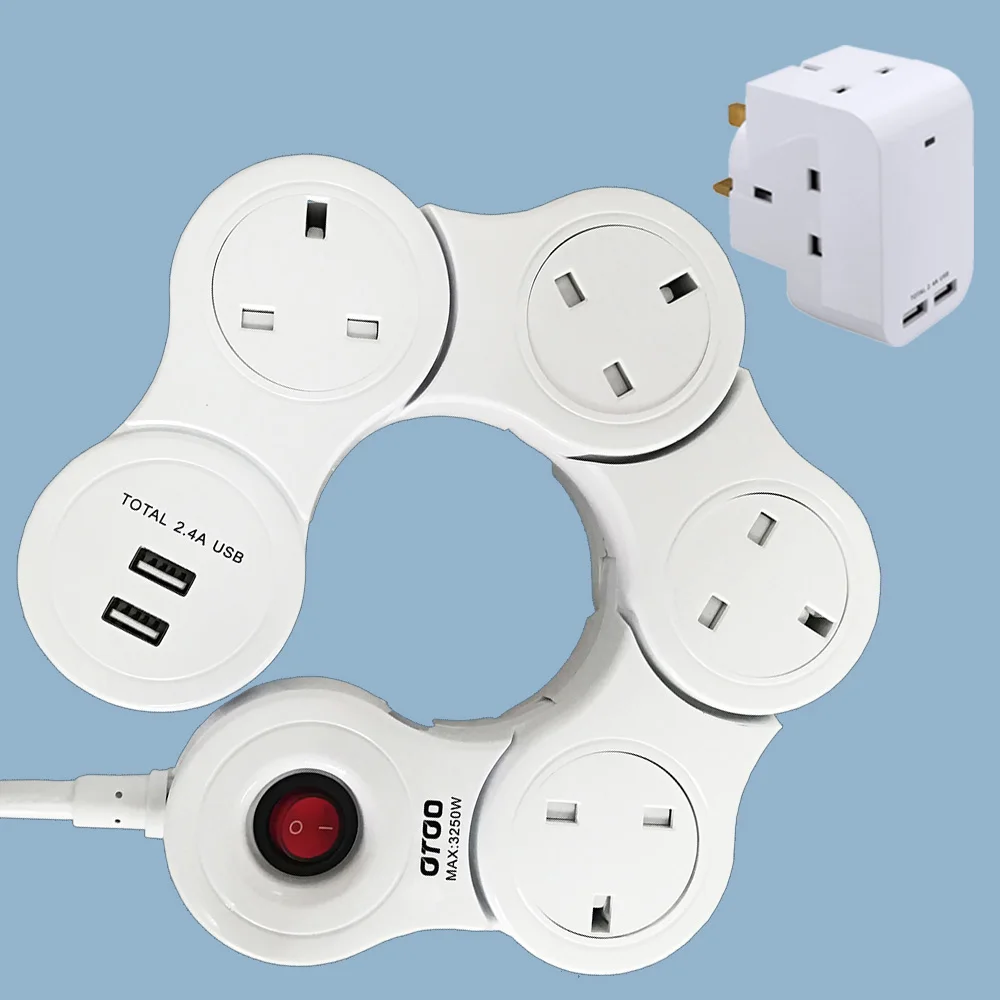 G-MARK BS-CE Extension Lead Flexible Surge Guard with USB Ports Newest Design Extension Lead