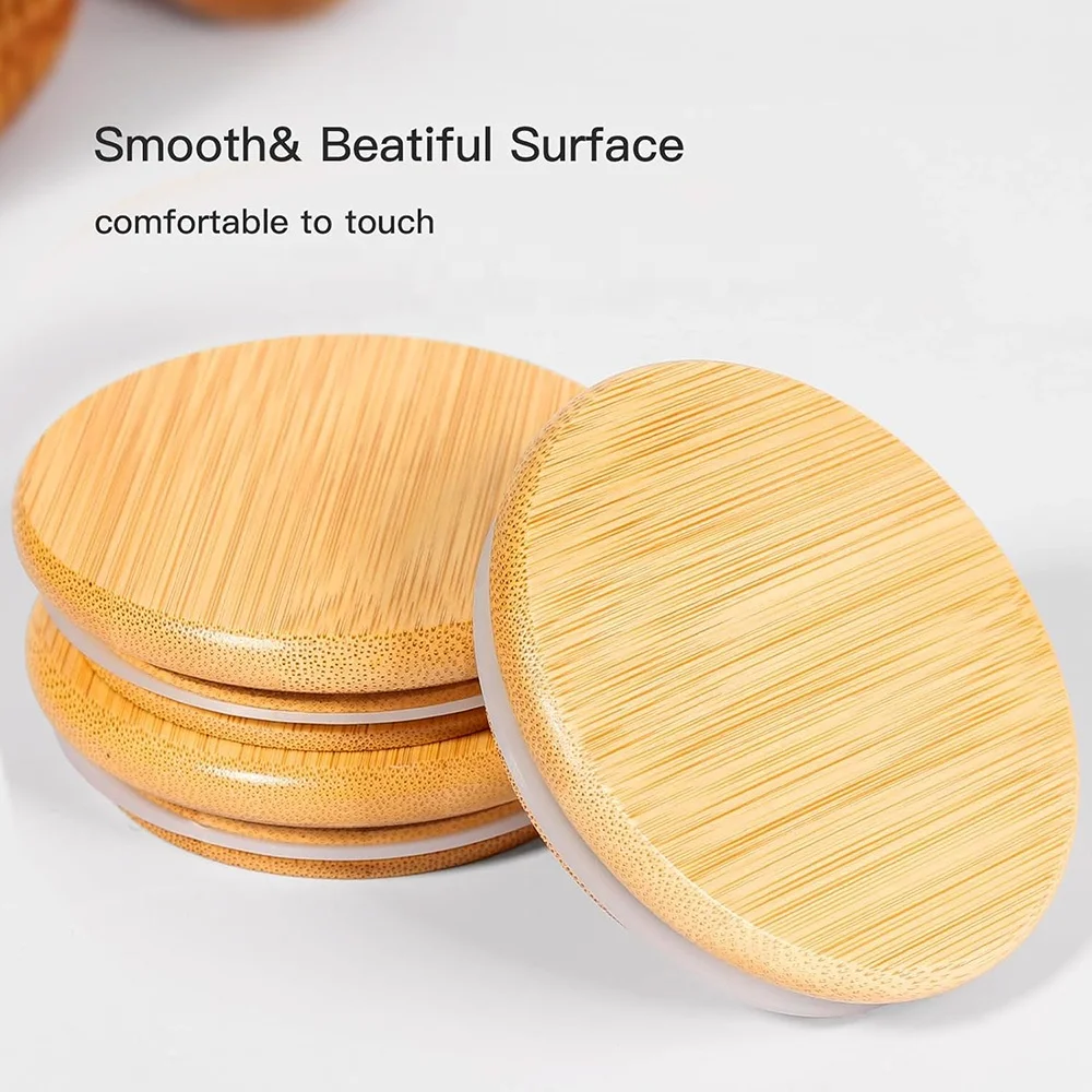 Custom Bamboo Lid Eco-friendly Reusable Round Seal Lid Drink Mason Jar Storage Cup Candle Jar Bamboo Lid With Seal Ring