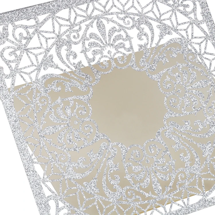 
Silver lace laser cut wedding invitation glitter insert suitable for sweet sixteen baby shower bridal shower birthday party 