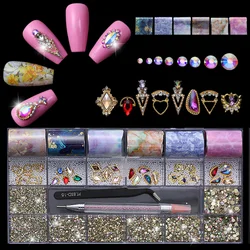 New Design Nail Art Rhinestone Sticker Transfer Foil Decals Diamond Rhinestone Box Jewelry Set Bow 3D Metal DIY Nail Art