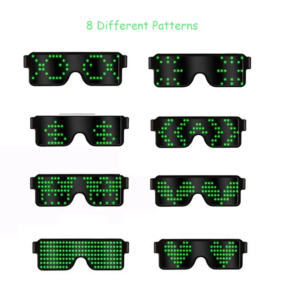 Glowing Party Favor, USB Rechargeable Light Up Eyeglasses with Flashing Neon, 8 Patterns LED Luminous Glasses for Christmas
