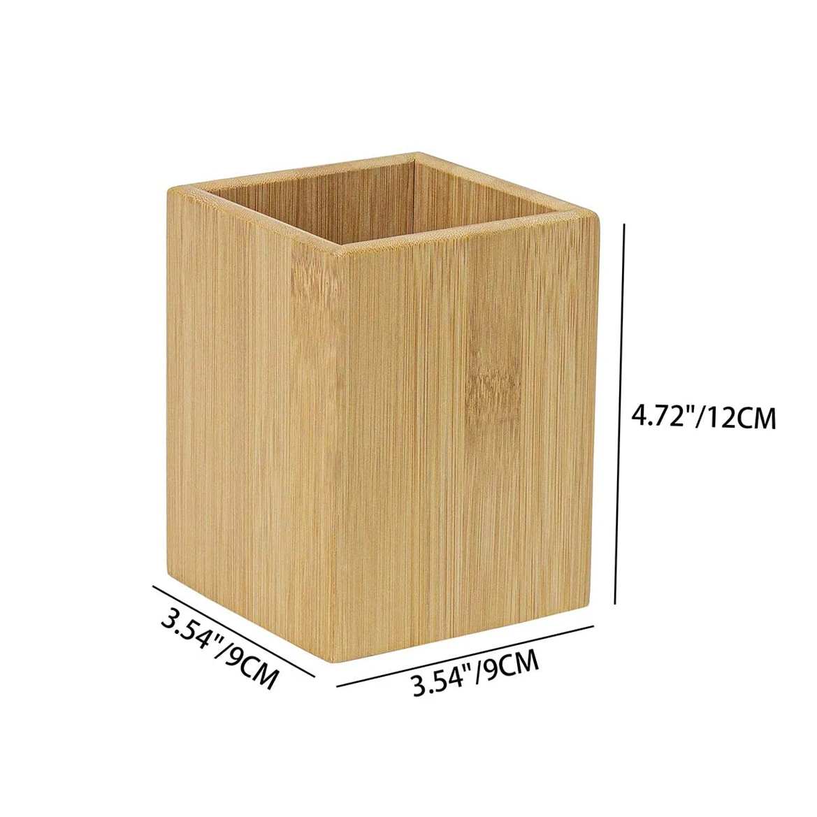 Custom office square wooden bamboo pen storage holder pencil organizer pen stand container