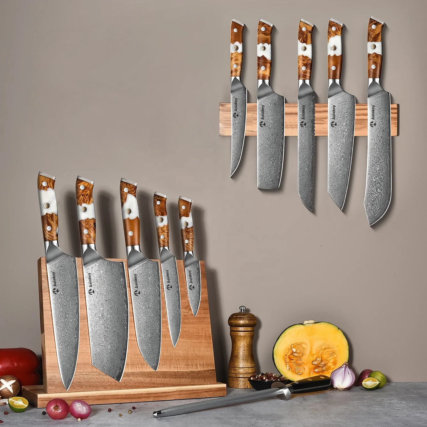 Kitchen Cooking Knives Japanese Carbon Steel Damascus Bread Utility Paring Knife Set Resin Handle