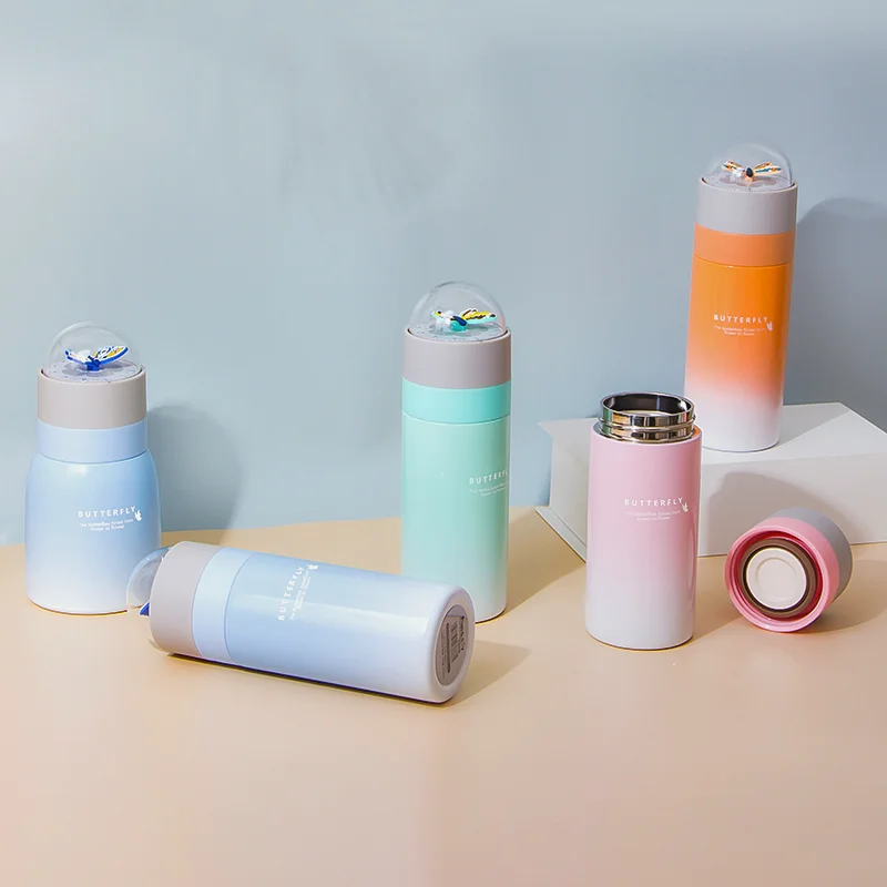 Butterfly Thermos Water Bottle 2021 Best Selling Custom Eco Double Wall Vacuum Insulated Thermal Timed Stainless Steel Gift