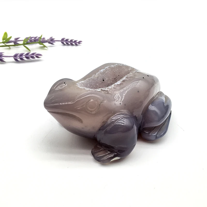 Wholesale natural crystal polished druzy agate frog crafts agate animals healing stone crystal stone for home decoration