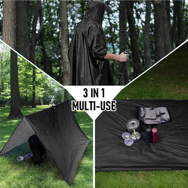 Mountaineering cape raincoat polyester  fishing rainstorm proof canopy floor mat PU three in one trekking poncho