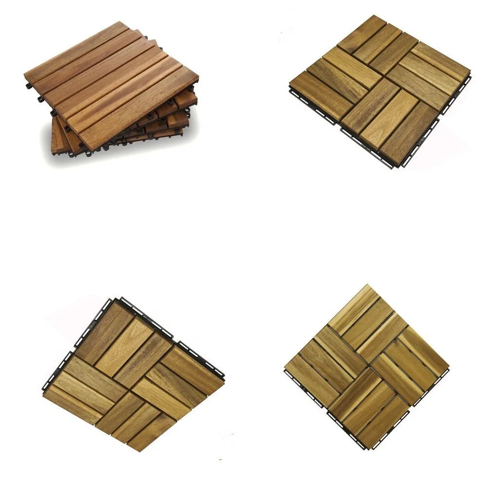 Acacia Wood Interlocking Deck Tiles, Plastic wood composite interlock deck tile or Plastic Decking Flooring Tiles B6679