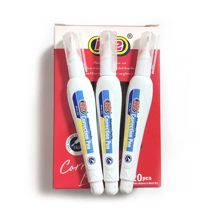 Office Stationery Quick Dry Liquid Igel Correction Pen 3ml White Ink Correction Fluid Pen With Mental Tip For Student
