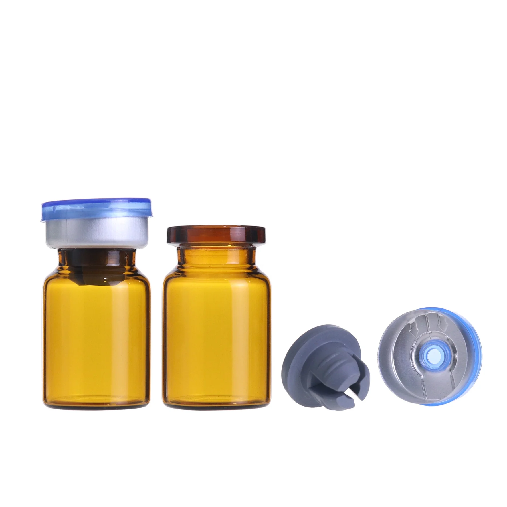 In stock 5ml 7ml clear amber tube borosilicate glass vials with rubber stopper and aluminum cap