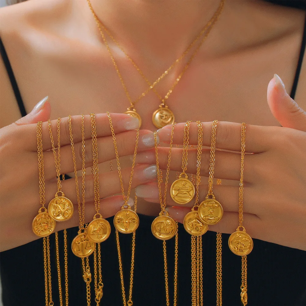 Fashion INS Trend Personality Stainless Steel Twelve Constellations Engraved Titanium Steel Necklace