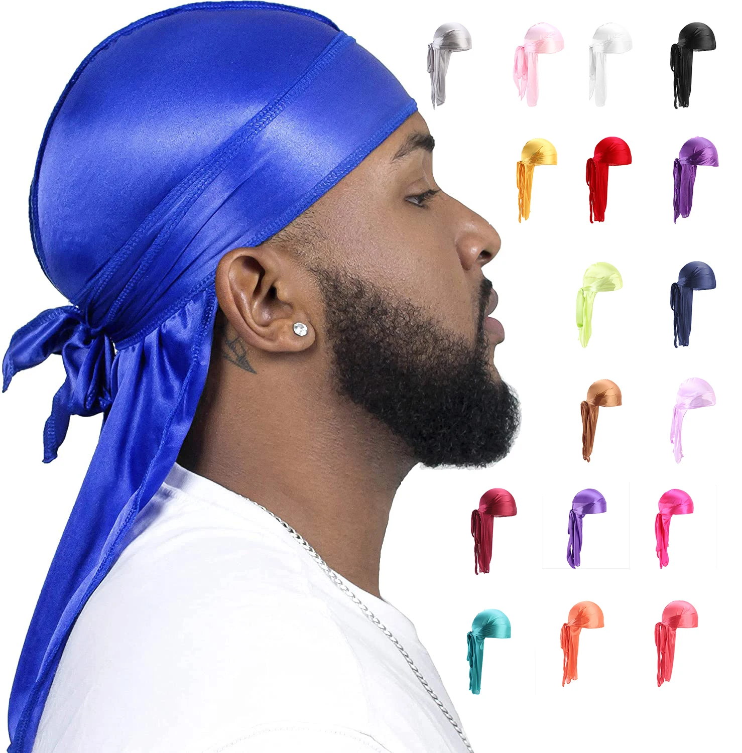 wholesale custom bonnet bandana long men silky satin silk hat duragesic durag