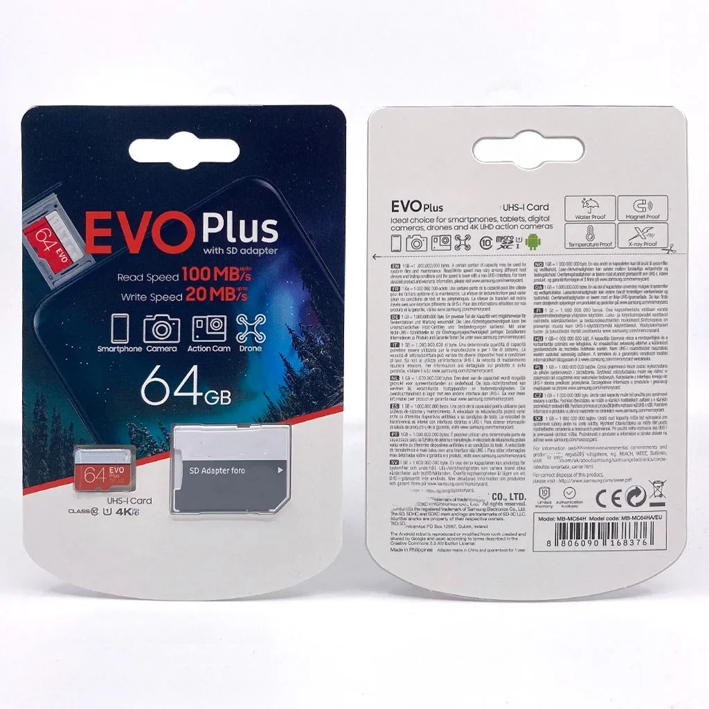 Wholesale Evo Plus Class 10 Memory Cards 32GB 64GB 128GB 256GB Mini TF SD Card with Free Adapter