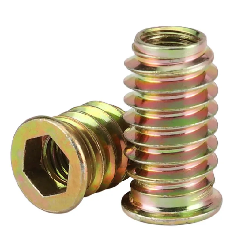 M6 M8 M10 Carbon Steel Hexagon Hex Socket Drive Head Threaded Embedded Insert Nut For Wood Bed Cabinet Table Furniture