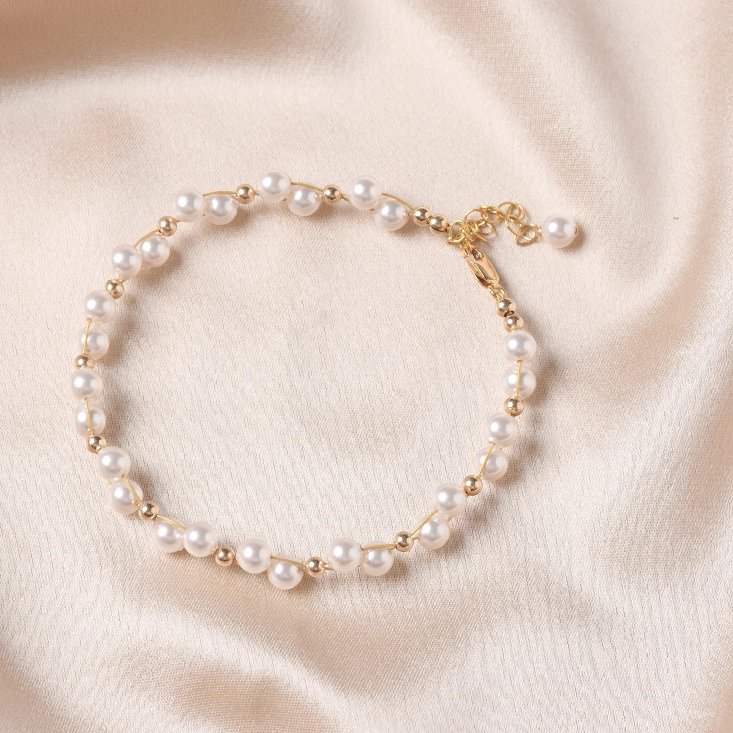 New style high quality 14k gold filled beaded pearl bracelet fashion jewelry for women