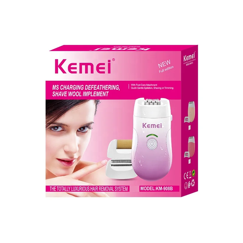 Women Usb Charging Cordless 3 in 1 Epilator Hair Removal KEMEI km-908B LCD Electric Tweezers Dry wet Use Portable Epilator