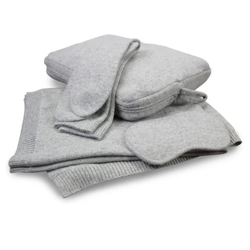
Luxury Knitted Pure Cashmere Travel Set Kit with 4 Pieces blanket Eye Mask Socks Carry Case 