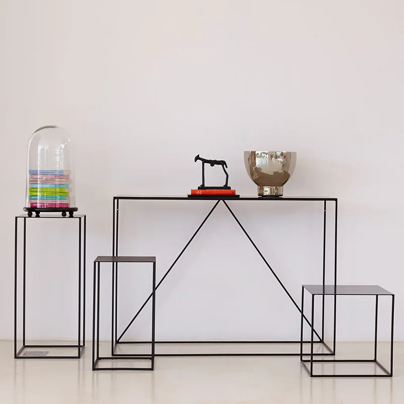 
Luxury black wall shelf modern simple indoor iron art console table hallway sitting room corridor display rack console tables 