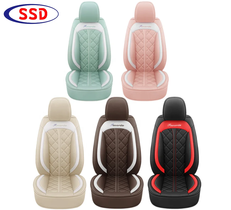 Beige Pink Women Car Interior Accessories Car Seat Cushion Full Set Luxury Leather Car Seat Covers