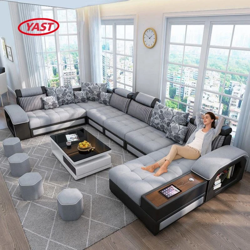 YAST luxury lounge modern design home furniture couches corner velvet sectional sofa bed fabric living room sofa set