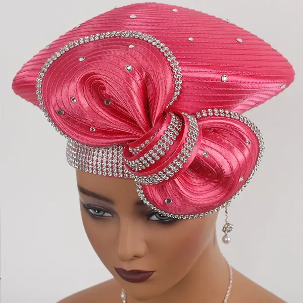 The Ribbon satin red hat Fashion Wide Brim Formal Party lady church new elegant women top hat