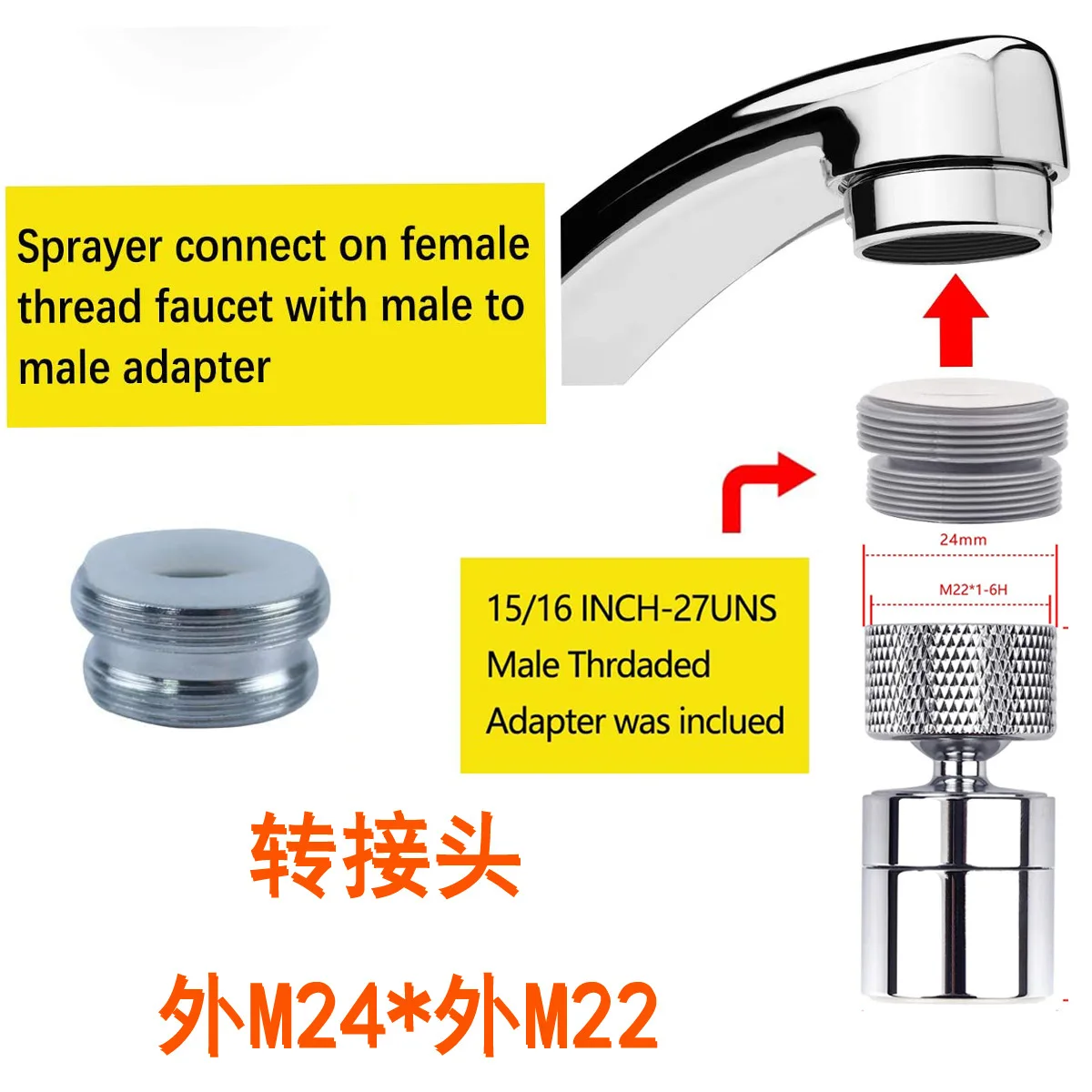 Redge - Water saving adapter, adapter for faucets, water purifier adapter M22 M24