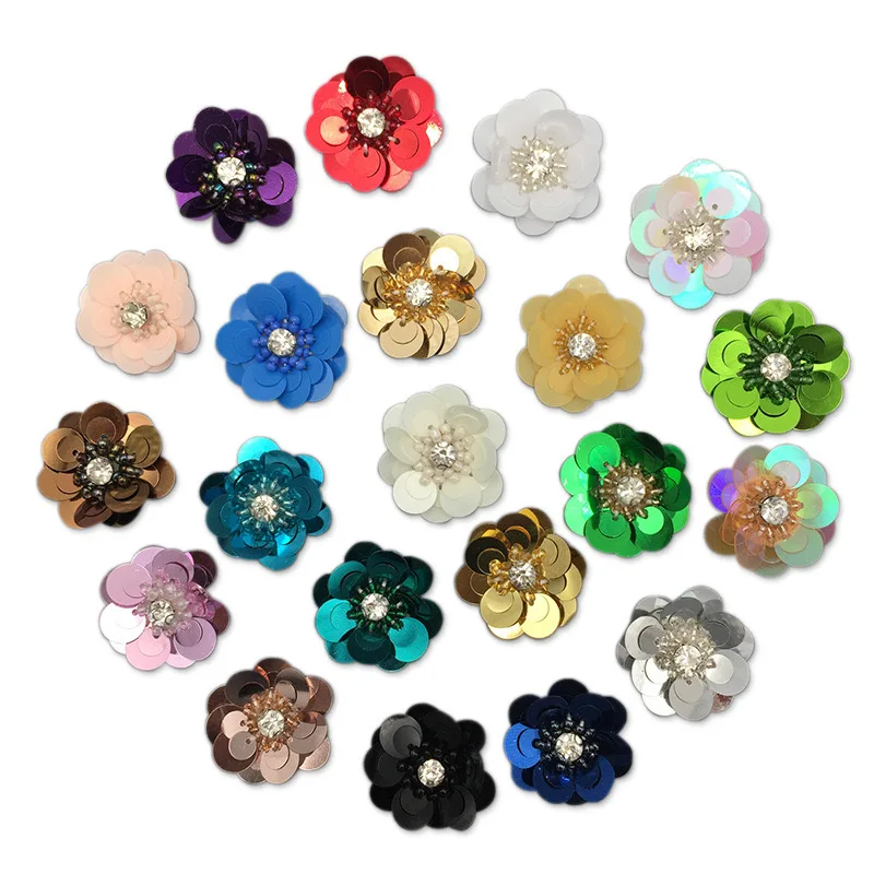 high quality stock sequins flower patches multi color Customized handmade embroidery  patch for garments