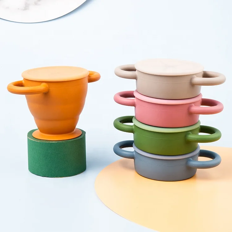 Лазерный Логотип, новый цвет, складная чашка для закусок, детская крышка с ручкой, детская пищевая добавка, силиконовая чаша, силиконовая чашка для закусок