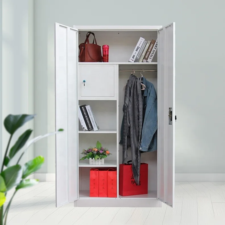 Bedroom furniture iron  cabinet steel  wardrobe 2 door storage metal wardrobe with safe box inside