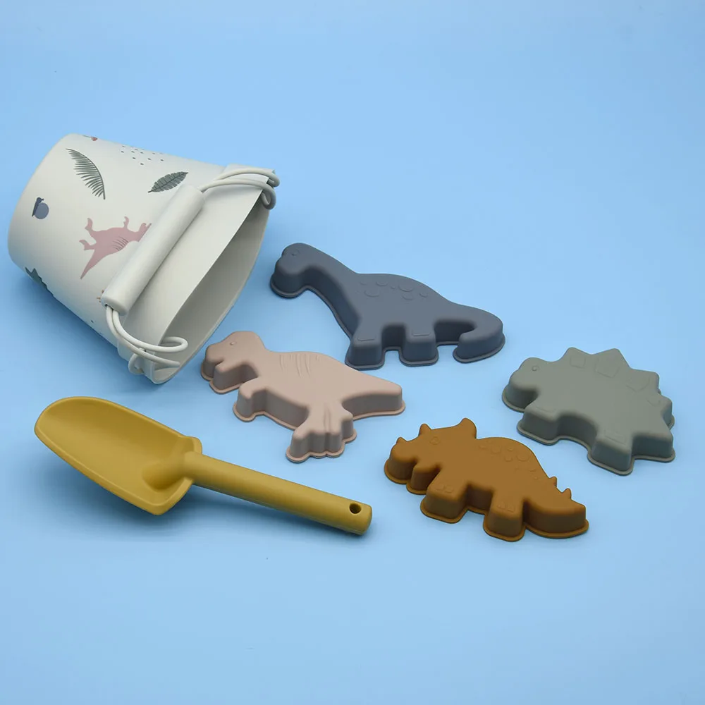 Modern Baby Travel Friendly Sand Beach 7pcs Set Toys Kids Bucket Shovel Bag 3D Marine Theme Molds Toddlers Silicone Beach Toys