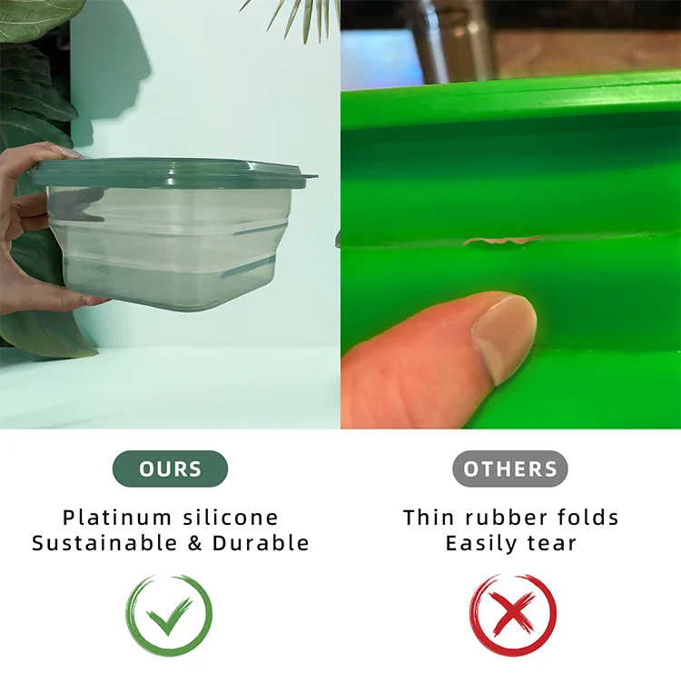 900ML Silicone Food Box With Silicone Lid New Generation Collapsible Easy to Store Microwave Freezer Safe School Work Lunch Box