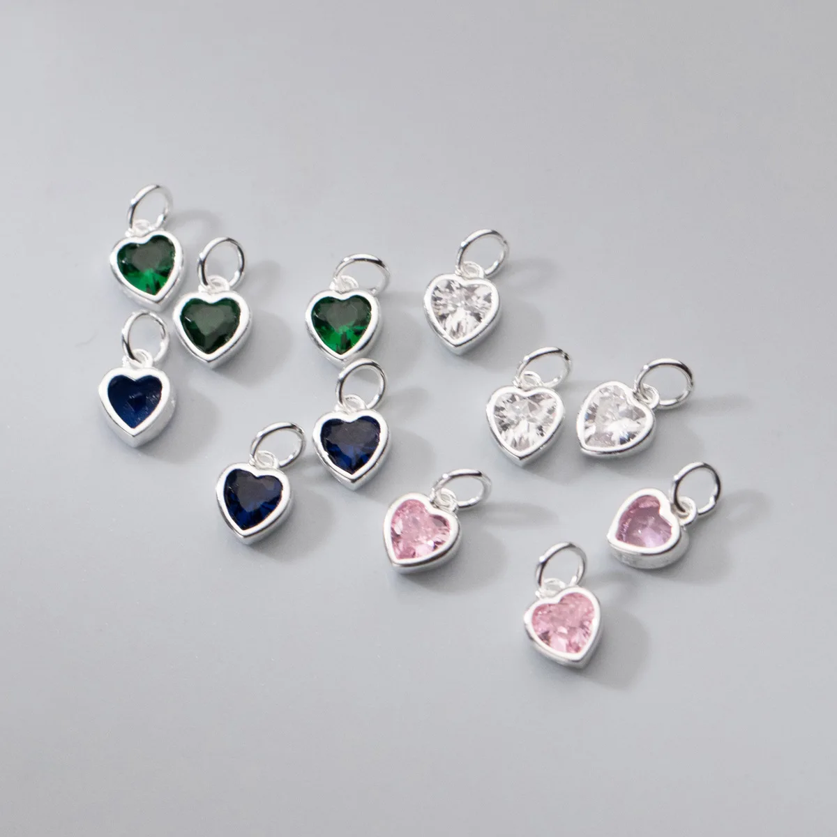 Popular Pendants 925 sterling silver Blue Green Pink Heart Zircon Charms for Bracelet Jewelry Making