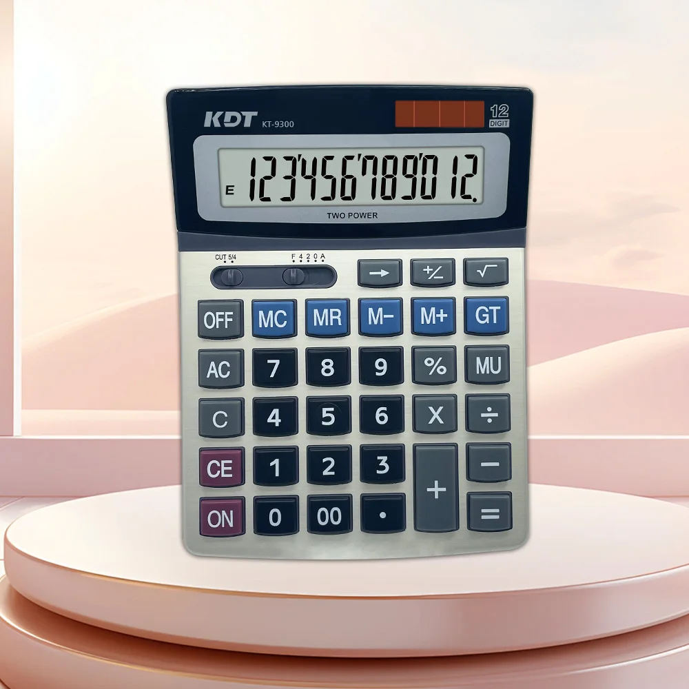 KT-9300 12 Digit Dual Power Desk Real Solar Energy Cheap Two Power Desktop Office Calculator Factory Supply Original Black
