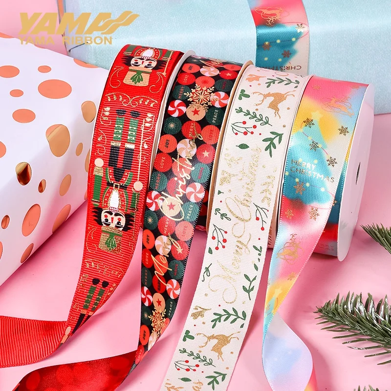 Yama Ribbon New Arrival Stock Printed 100 Yards 16MM 25MM Grosgrain Christmas Satin Ribbons Roll