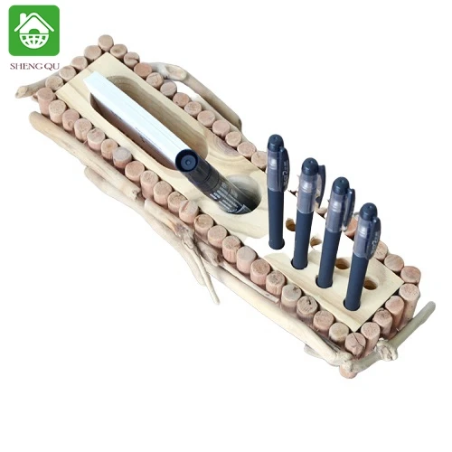 Square Personalize Desktop Novelty Wooden Business Card Box Holder Case, Pen Holder With Business Card Holder