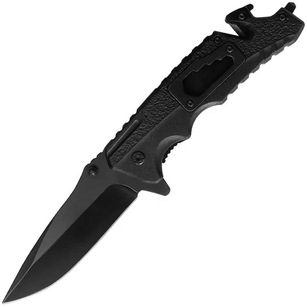Multi Functional Black Oxided Flipper Open Fine Edge Thumb Studs Hex Key Wrench Ergonomic Handle Tactical Knife for Emergency