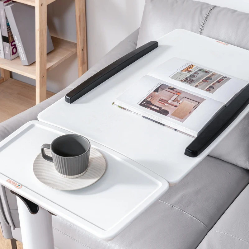 Adjustable Pneumatic Metal Study Desk Movable Table Top Sit-Stand Computer Desk with Wheels for Office Home Hospital Use