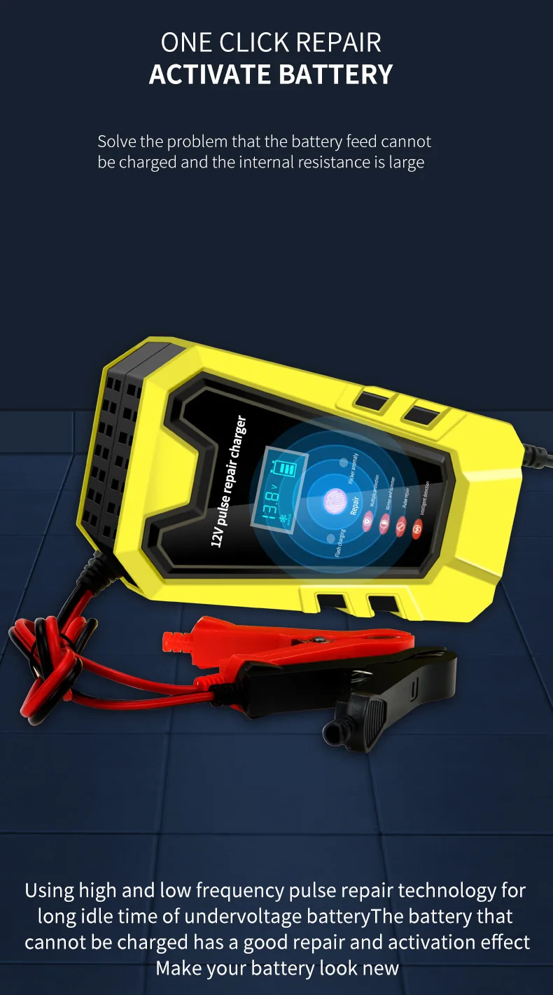 2023 Newest Pulse Repair Automatic Car Battery Charger 12V 6A AC-110-230V Chargers Auto Motorcycle Wet Dry Lead Acid AGM