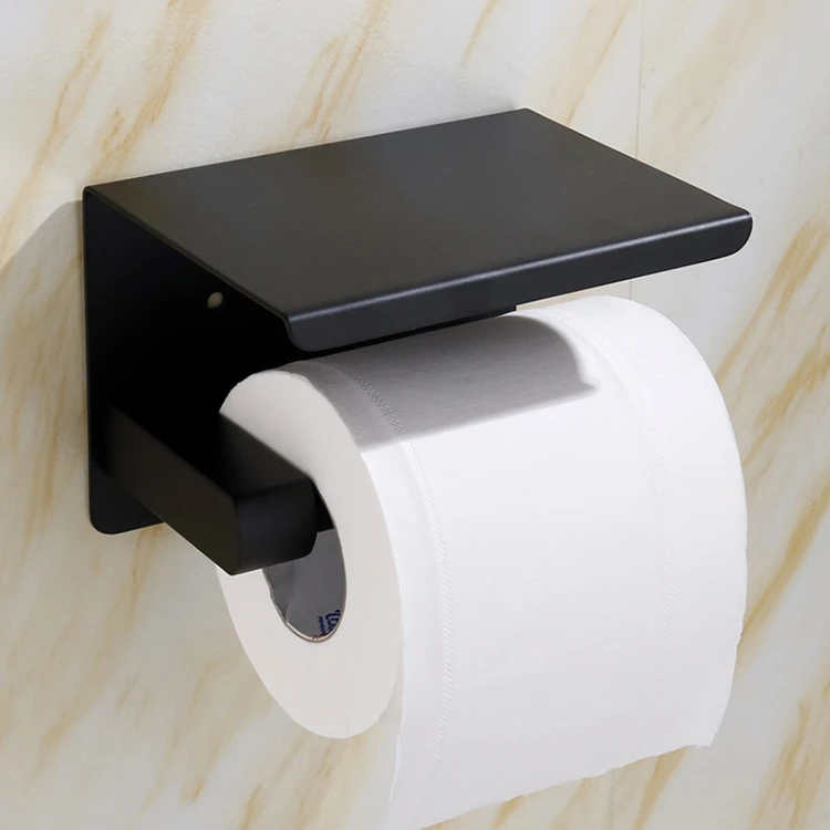 Stainless Steel No Drilling Bathroom Cabinet Under Tissue Holder Large Capacity Kitchen 3m Adhesive Paper Towel Holder Black
