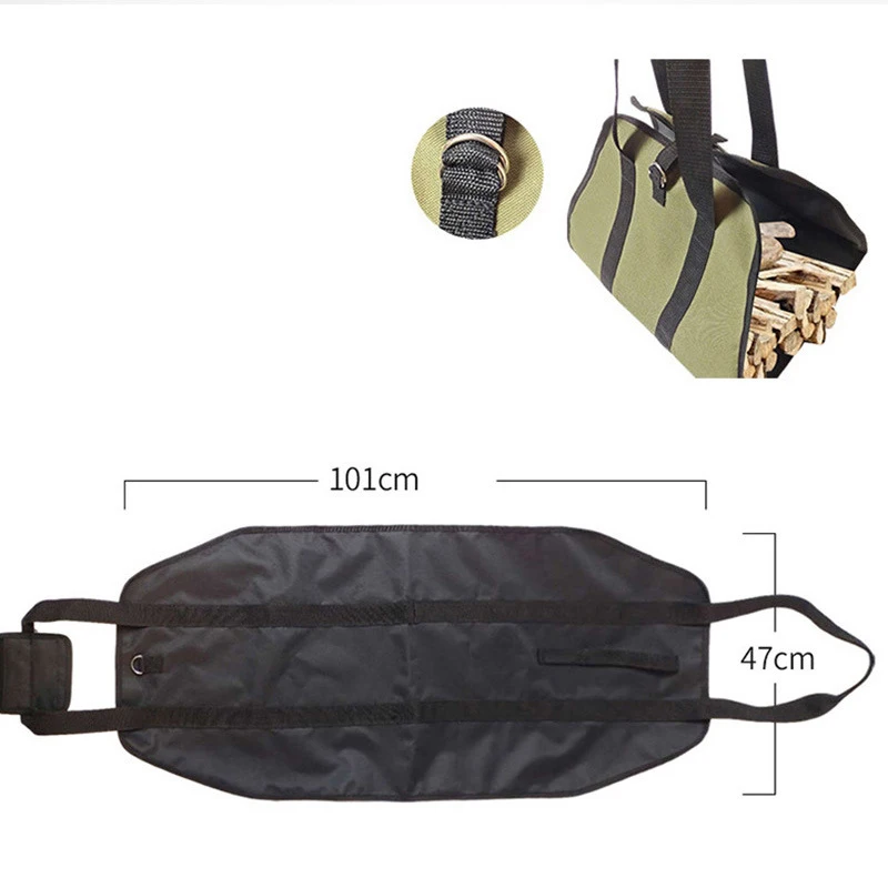 Factory custom size oem Waxed Canvas Firewood Log Carrier Extra Large Storage Tote Bag Firewood bag for Camping BBQ Barbecue