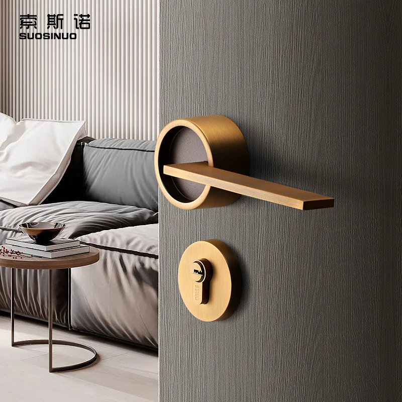 Luxury Design Door Knob Yellow Bronze Bathroom Knob High Standard Interior Door Lock Set