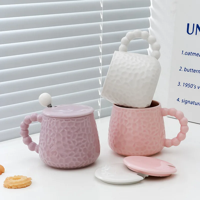 Ceramic Luxury Mug Set with Lid and Spoon Cute Design for Party-Light Luxury Milk Mugs