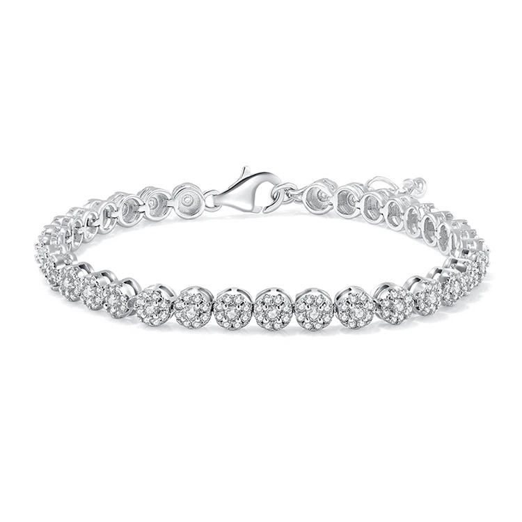 MEDBOO Trendy Jewelry 925 Sterling Silver White Gold Plated 2MM 18CM 3.5CT Moissanite Diamond Tennis Bracelet Silver Bangle