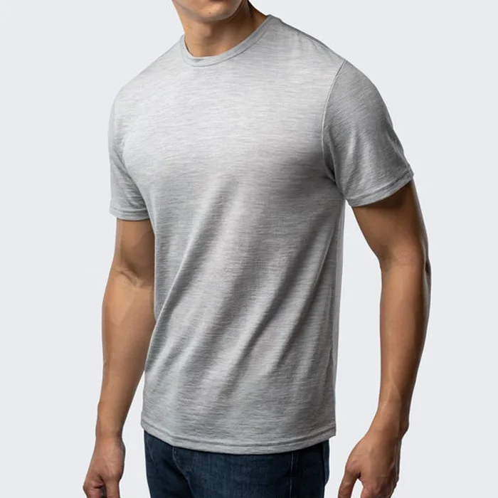 100% Merino Wool T Shirt Gym Slim Fit Short Sleeve Tee Crew Neck Apparel For Men