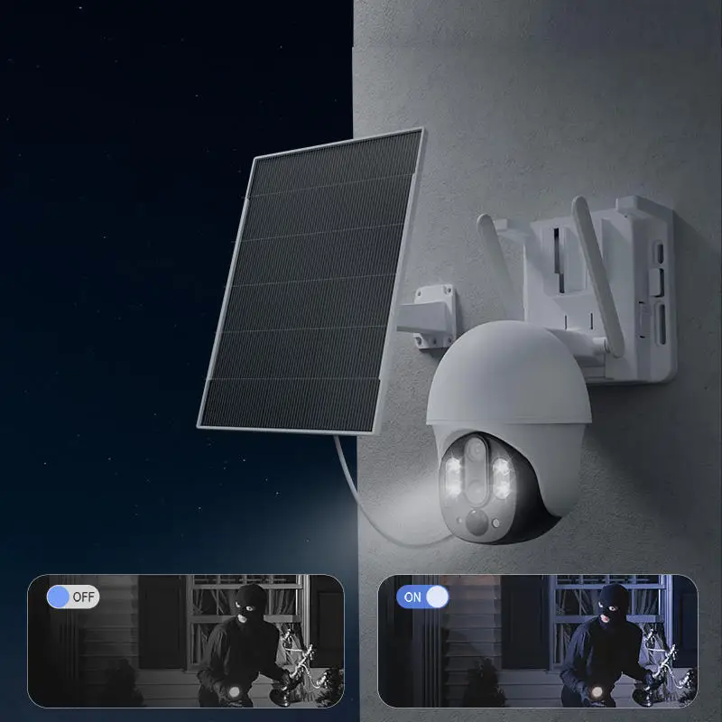 Wifi Solar Camera IP Security Camera Intelligent Solar Energy Alert Ptz Camera V380 Alarm P5 H.265 2 Years 1 Year 4g Signal CMOS