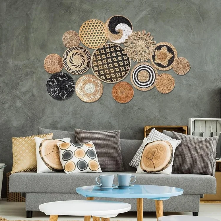 Handmade Seagrass Wall Art Basket High Quality Best Seller Decorative Rattan Wall Hanging Natural Colors Home Office Bamboo