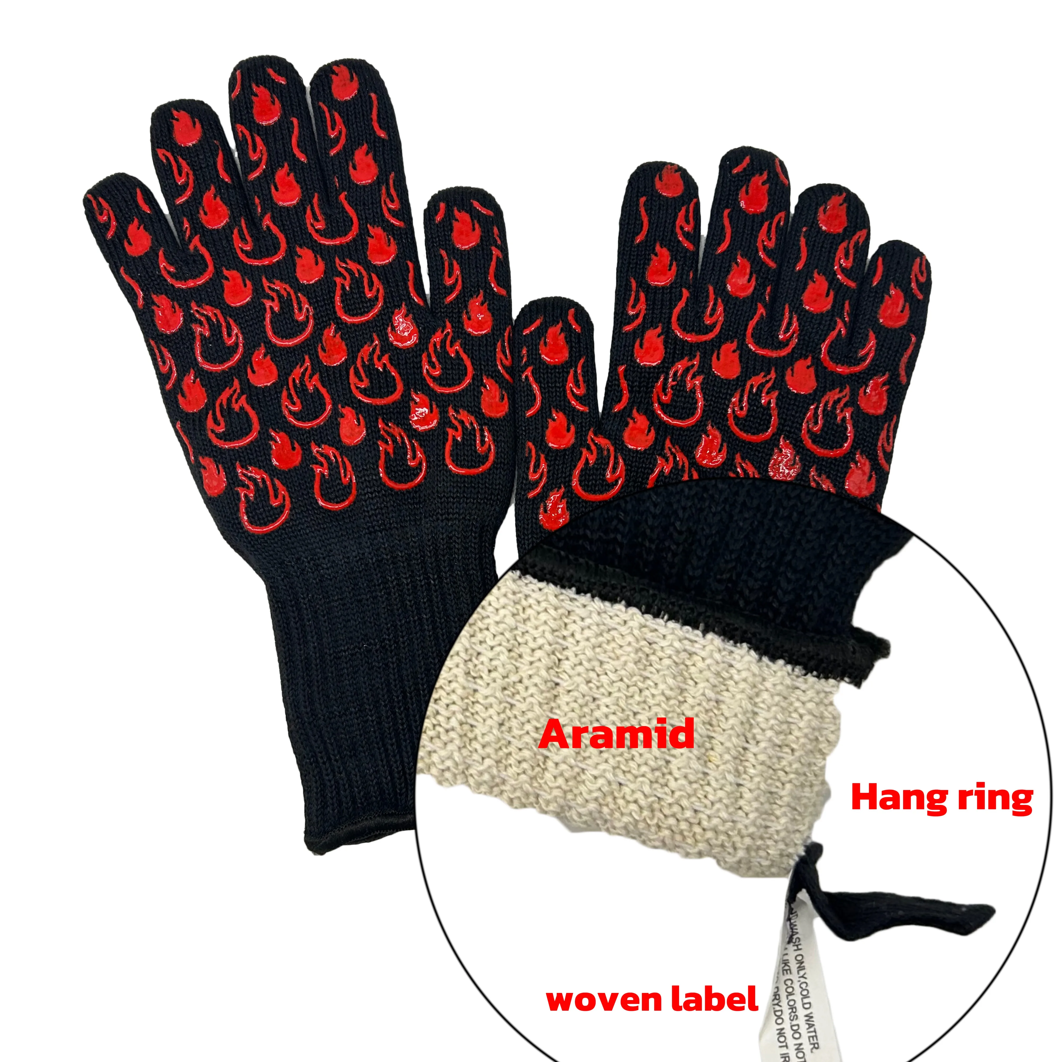 Oven Gloves with Silicone Dotted Non-slip Grilling Gloves Kitchen Accessories Heat Resistant BBQ Gloves with 5 Fingers