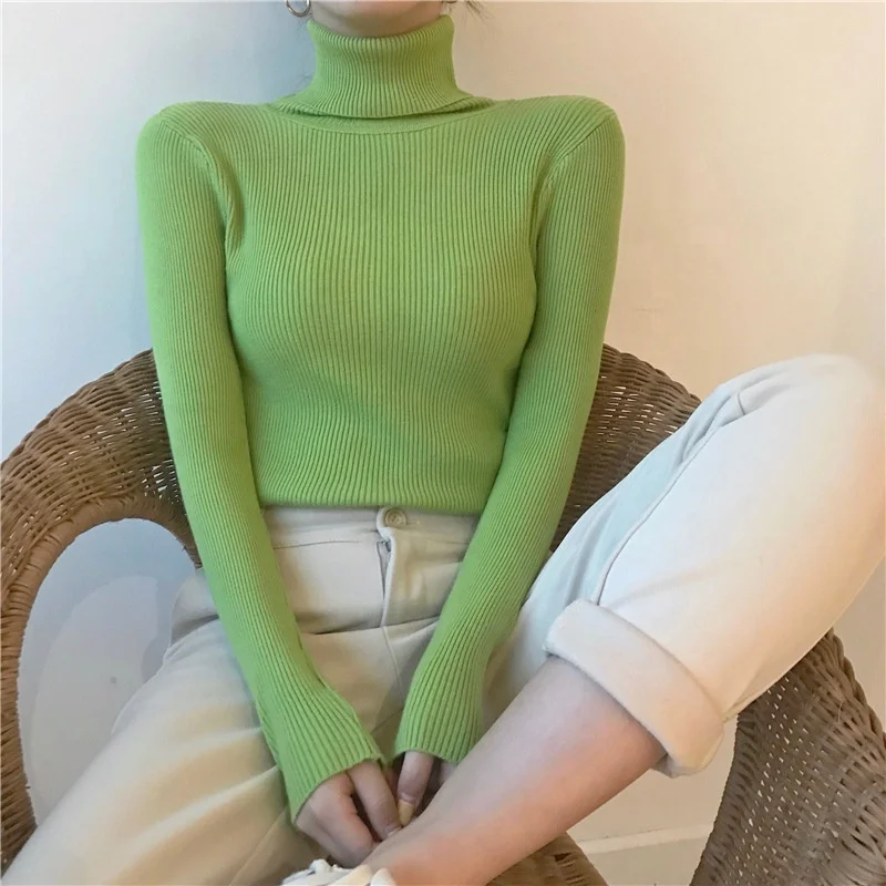 Casual 12 color options Tight Undershirt Long Sleeve Keep Warm Plain Fall Turtleneck Sweater For Women