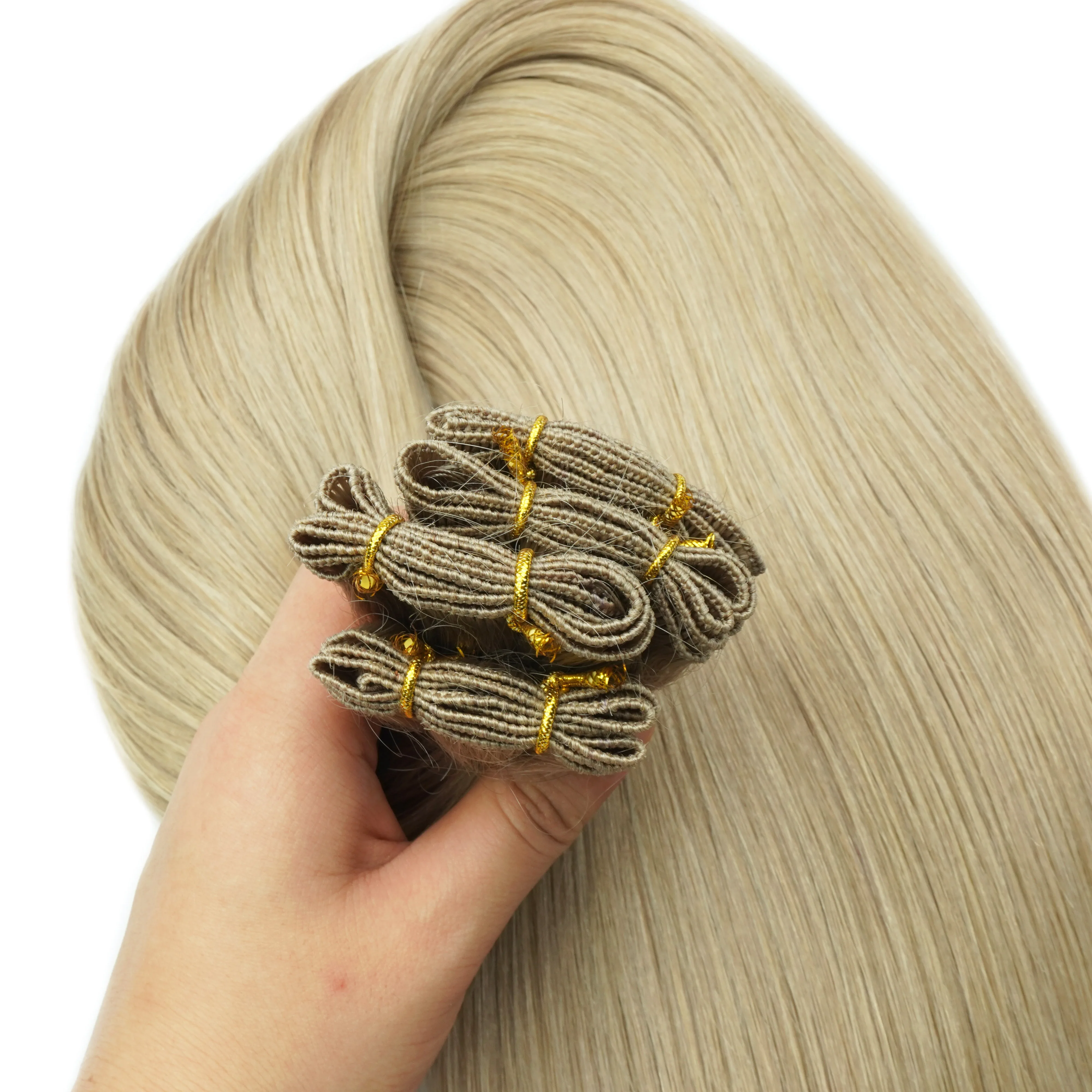 Genius weft double drawn virgin hair cuticle intact human hair Manufacturer Unprocessed Russian hair hand tied weft 2.0